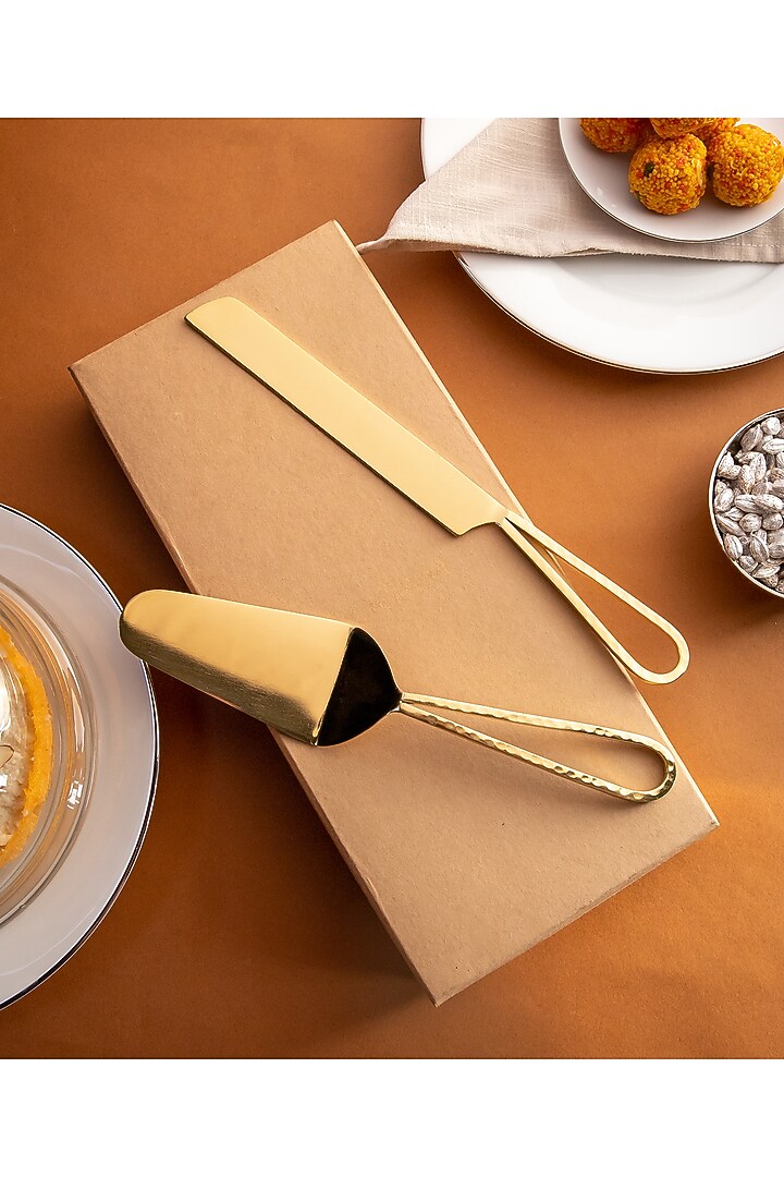 Gold Stainless Steel Cutlery (Set Of 3) by Logam at Pernia's Pop Up Shop