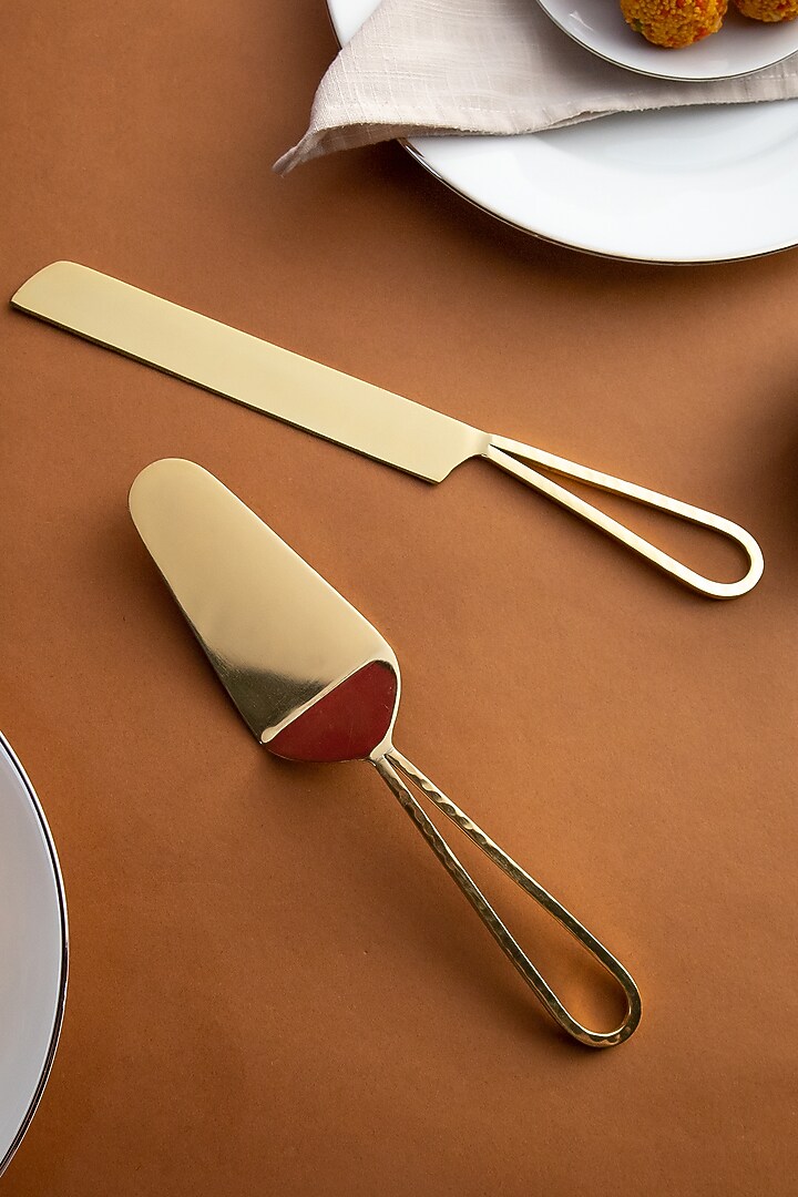 Gold Stainless Steel Cutlery (Set Of 3) by Logam at Pernia's Pop Up Shop