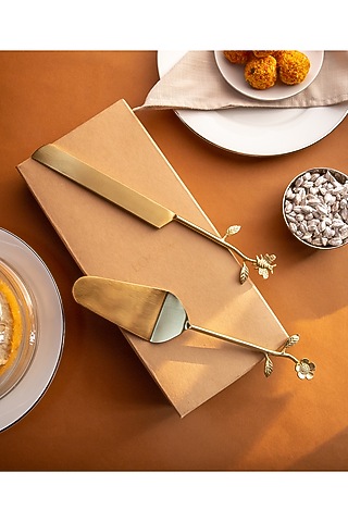 Gold Stainless Steel & Brass Cutlery (Set Of 3) by Logam