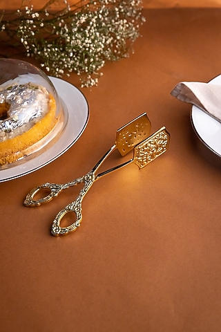 Gold Brass Dandelion Tong (Set Of 2) by Logam