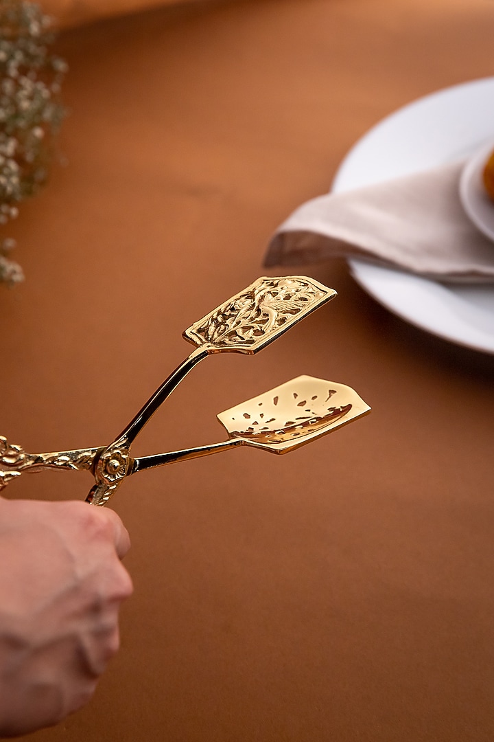 Gold Brass Dandelion Tong (Set Of 2) by Logam at Pernia's Pop Up Shop