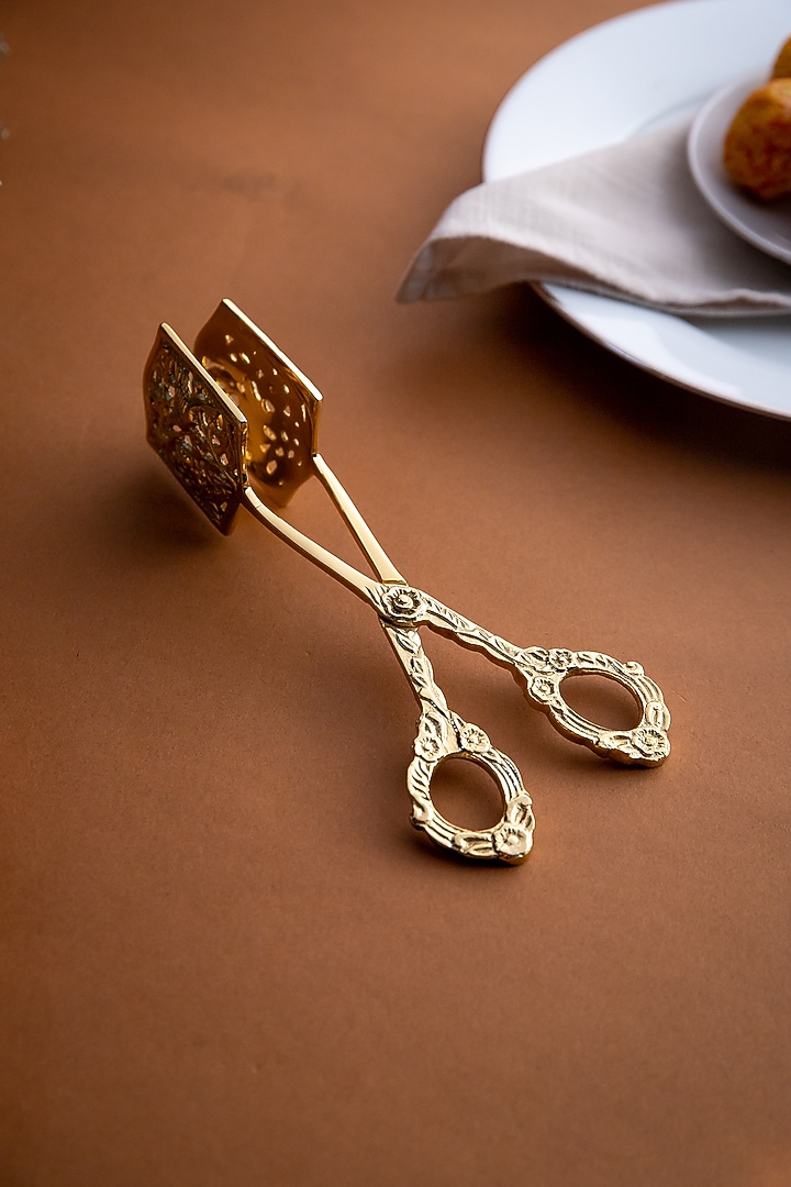 Gold Brass Dandelion Tong (Set Of 2) by Logam at Pernia's Pop Up Shop