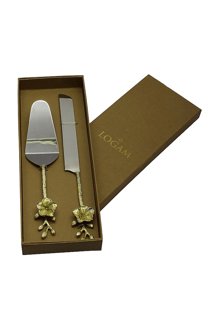 Gold & Nickel Cake Serving Set (Set of 2) by Logam at Pernia's Pop Up Shop