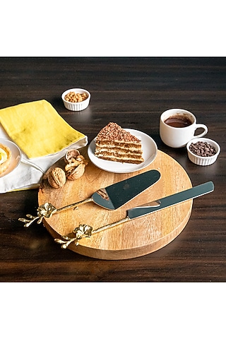 Gold & Nickel Cake Serving Set (Set of 2) by Logam