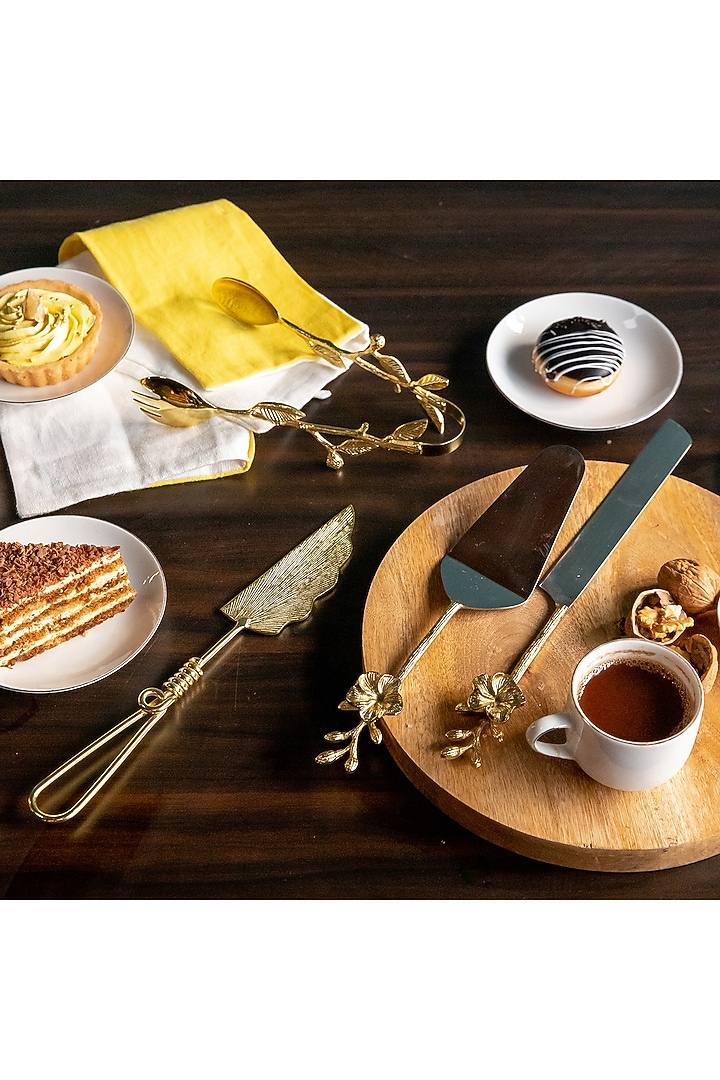 Gold & Nickel Cake Serving Set (Set of 2) by Logam at Pernia's Pop Up Shop