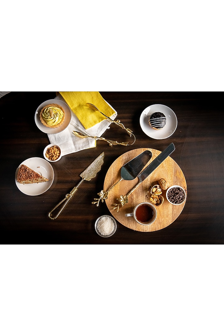 Gold & Nickel Cake Serving Set (Set of 2) by Logam at Pernia's Pop Up Shop