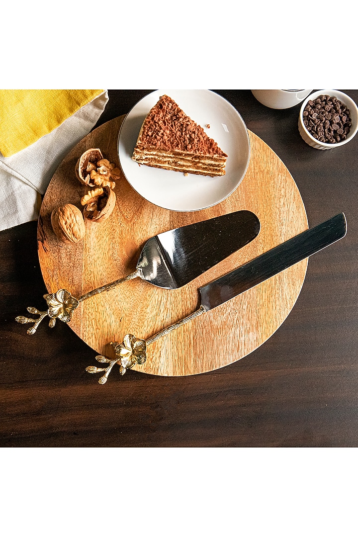 Gold & Nickel Cake Serving Set (Set of 2) by Logam at Pernia's Pop Up Shop
