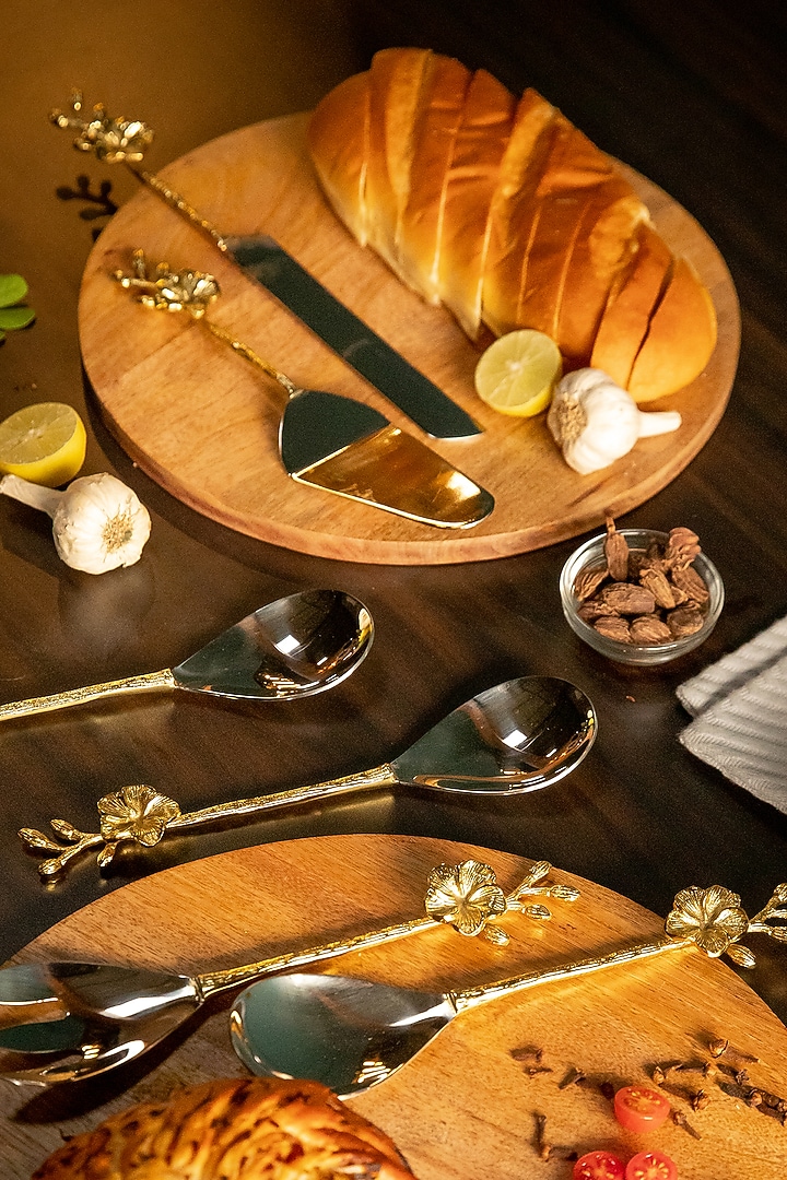 Gold & Nickel Cake Serving Set (Set of 2) by Logam at Pernia's Pop Up Shop