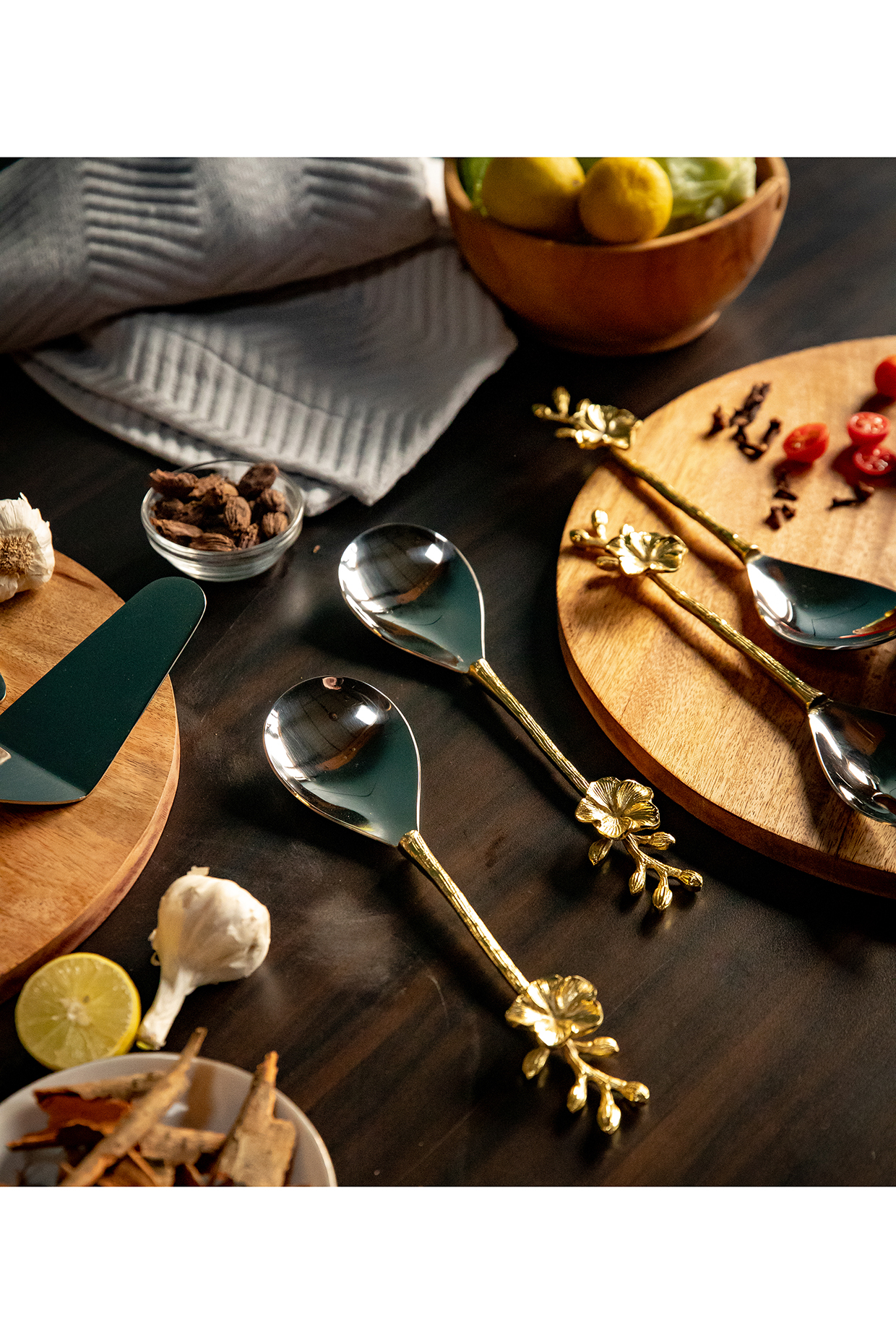 Gold & Nickel Serving Spoon Set (Set of 2) by Logam at Pernia's Pop Up Shop