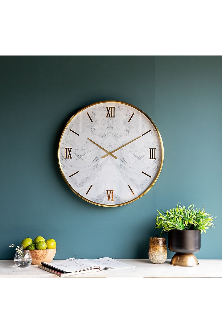 White & Gold Marble Face Wall Clock by Logam at Pernia's Pop Up Shop