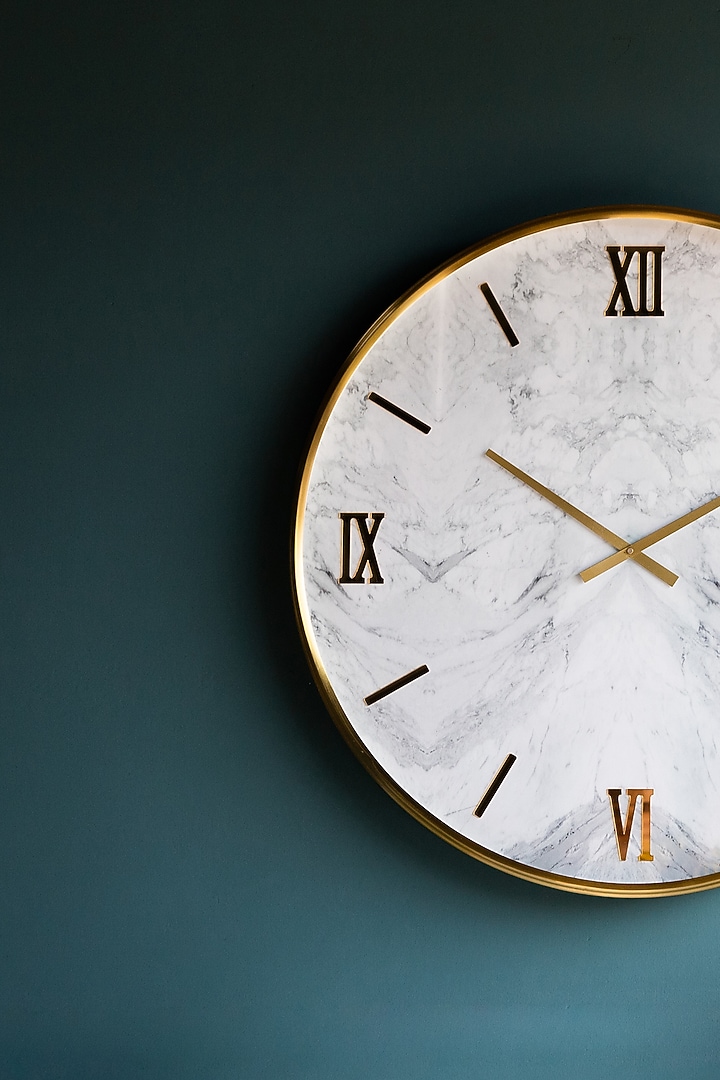 White & Gold Marble Face Wall Clock by Logam at Pernia's Pop Up Shop