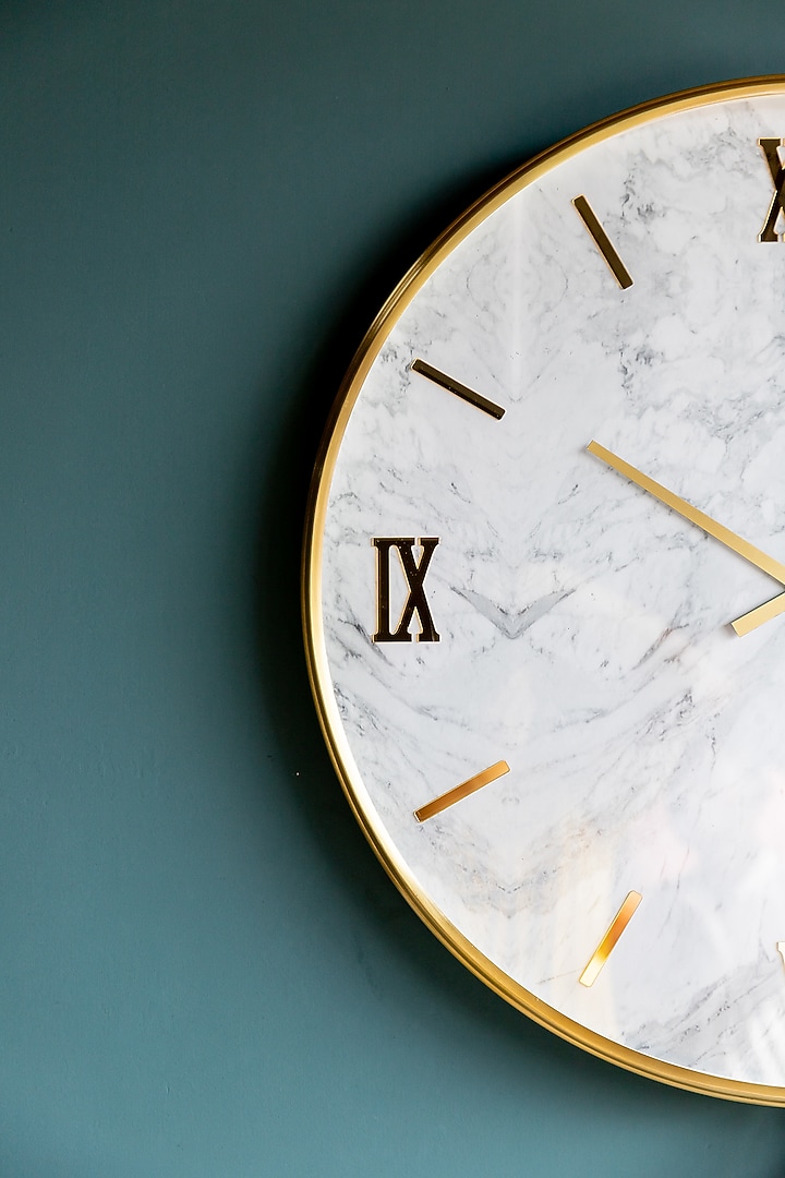 White & Gold Marble Face Wall Clock by Logam at Pernia's Pop Up Shop