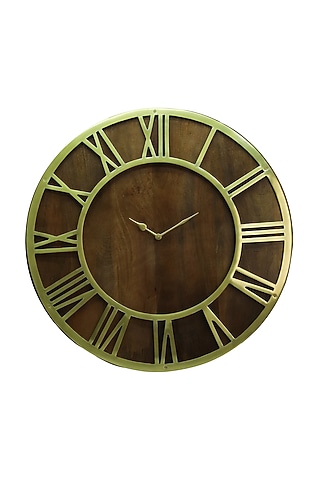Dark Wood & Gold Wall Clock by Logam