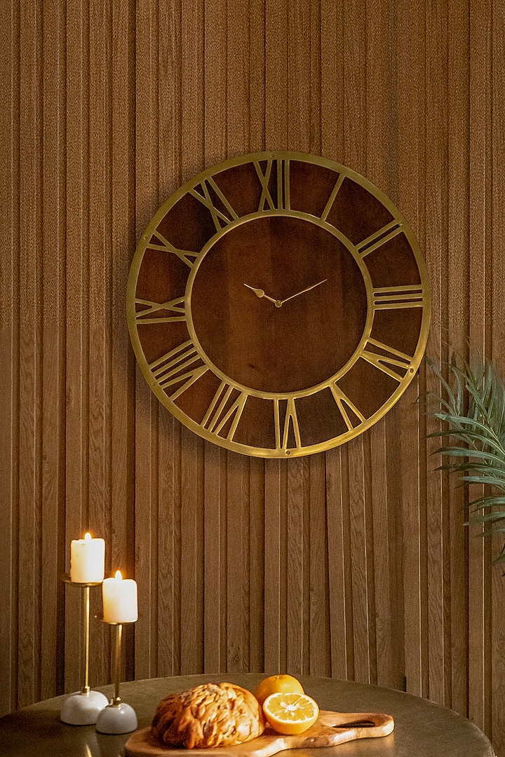 Dark Wood & Gold Wall Clock by Logam at Pernia's Pop Up Shop