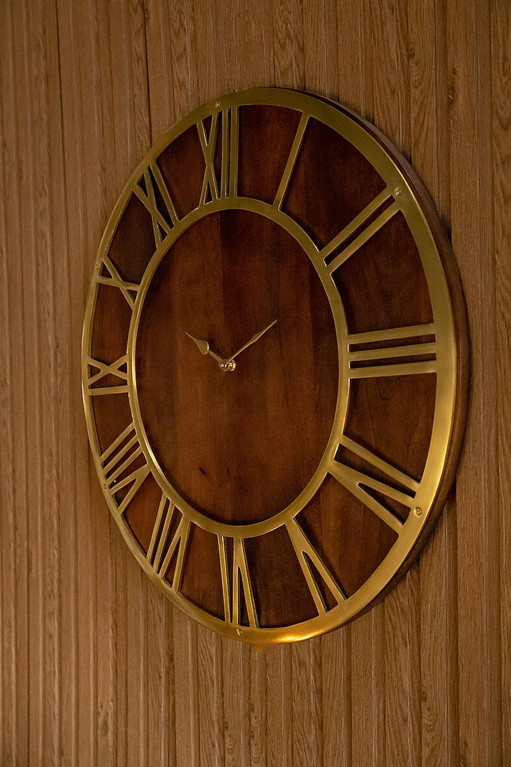 Dark Wood & Gold Wall Clock by Logam at Pernia's Pop Up Shop