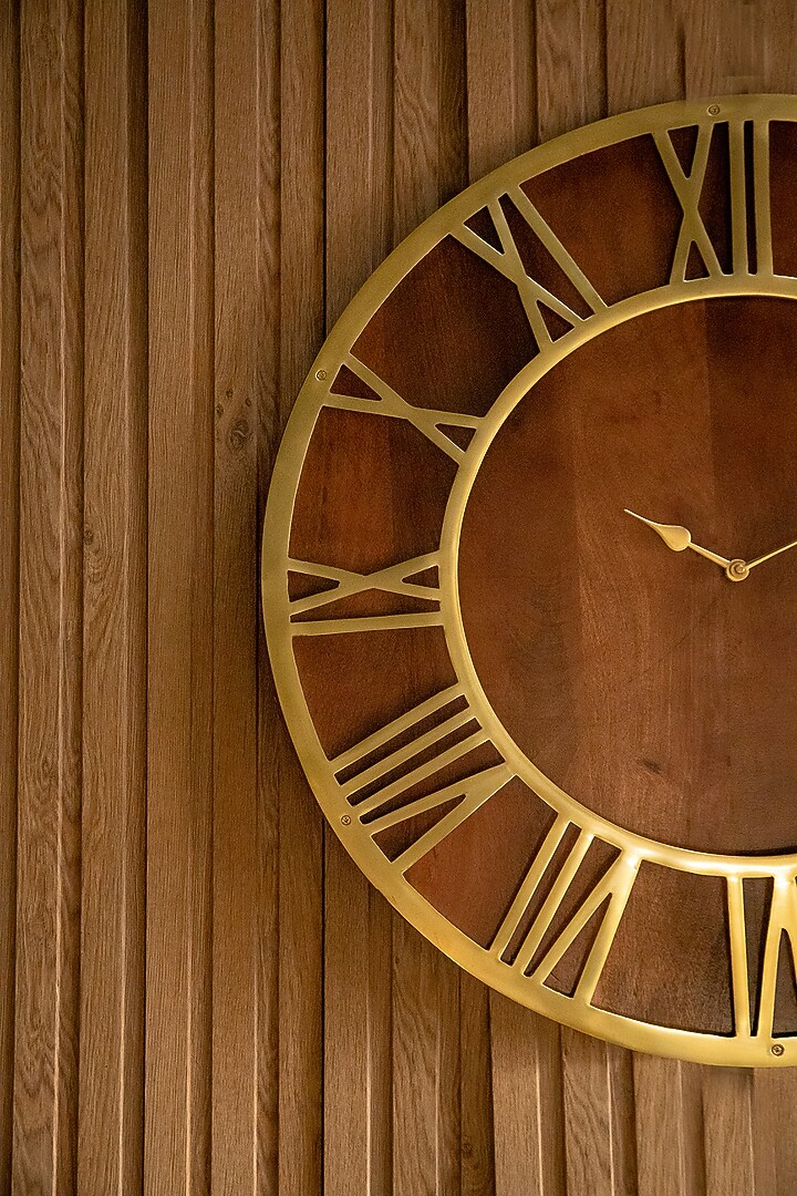 Dark Wood & Gold Wall Clock by Logam at Pernia's Pop Up Shop