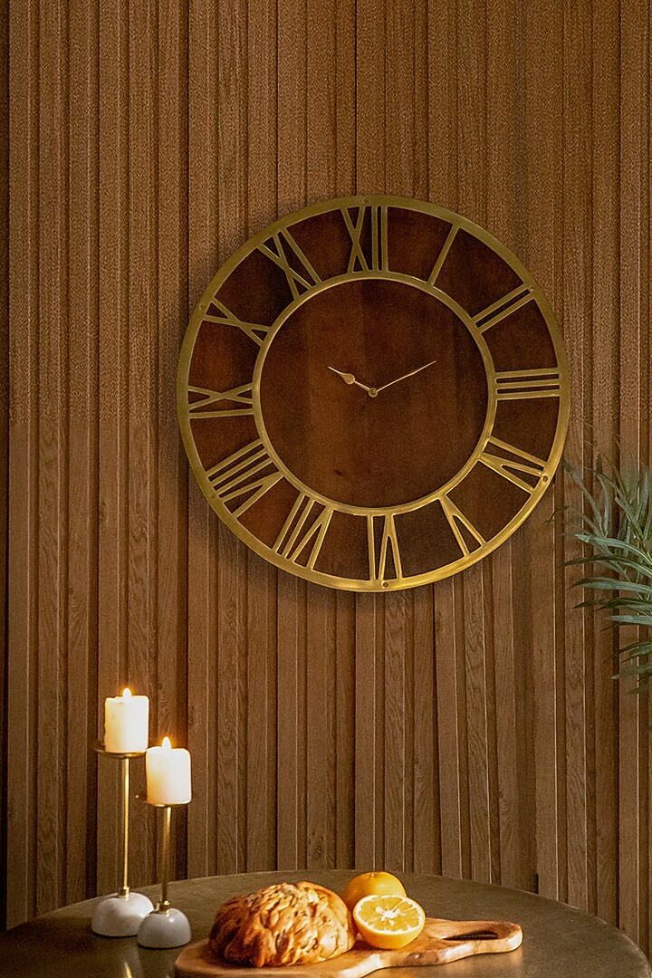 Dark Wood & Gold Wall Clock by Logam at Pernia's Pop Up Shop