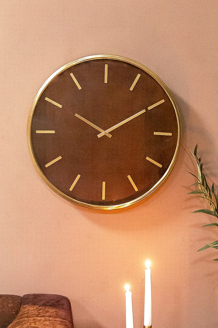 Dark Wood & Gold Mild Steel Wall Clock by Logam