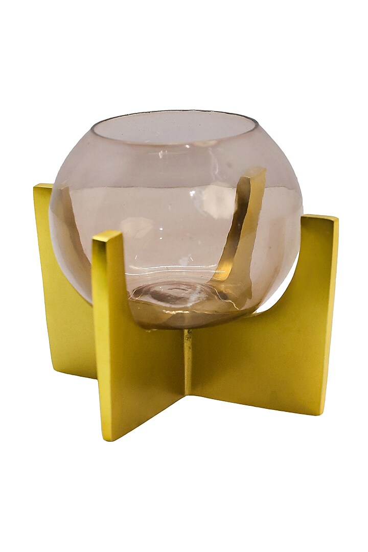 Shiny Gold & Brown Cece Candle Holder by Logam at Pernia's Pop Up Shop