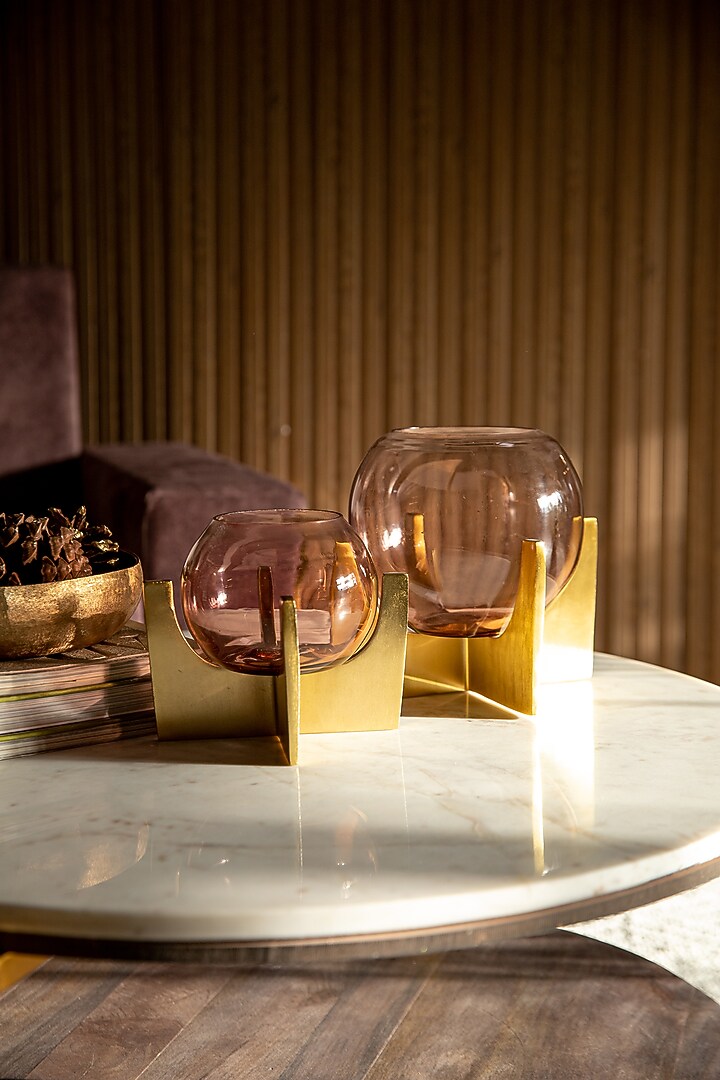 Shiny Gold & Brown Cece Candle Holder by Logam at Pernia's Pop Up Shop