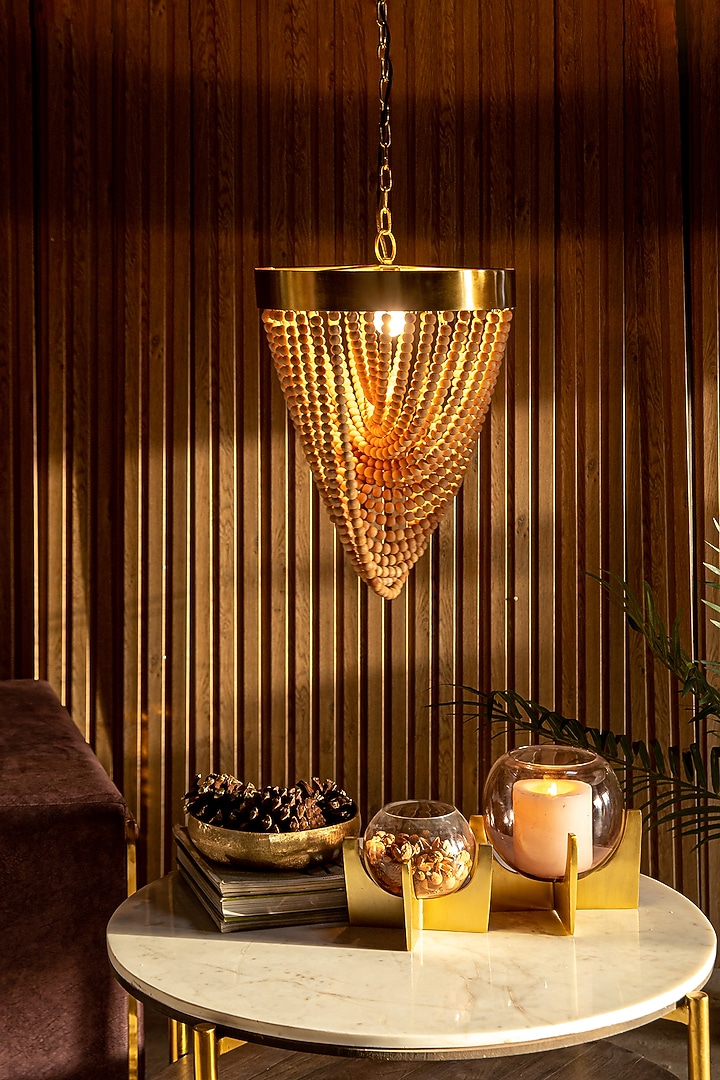 Natural Wood & Shiny Gold Serengeti Pendant Light by Logam at Pernia's Pop Up Shop