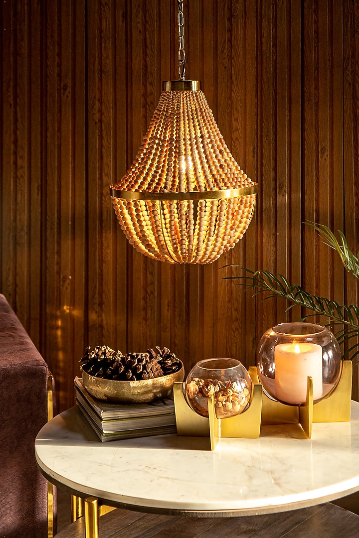 Natural Wood & Shiny Gold Kahuzi Pendant Light by Logam at Pernia's Pop Up Shop