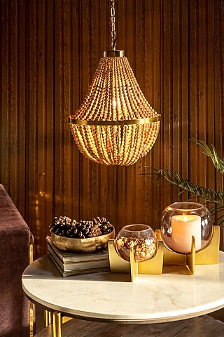 Natural Wood & Shiny Gold Kahuzi Pendant Light by Logam