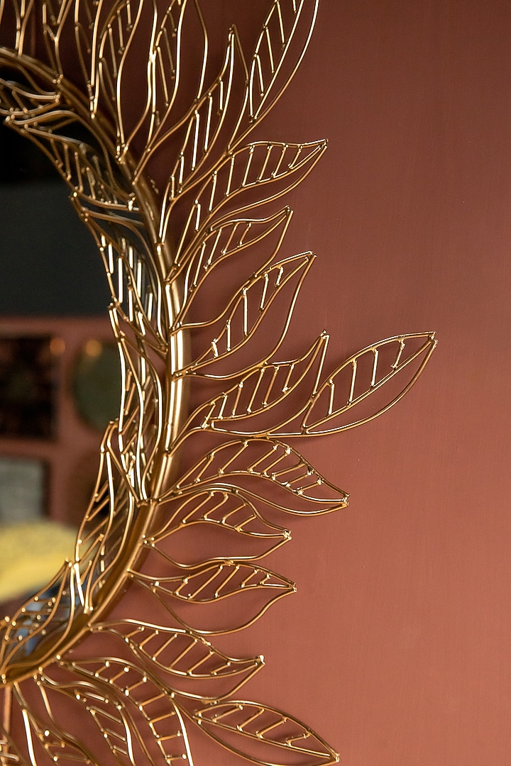 Gold MIld Steel Handcrafted Tropical Mirror by Logam at Pernia's Pop Up Shop