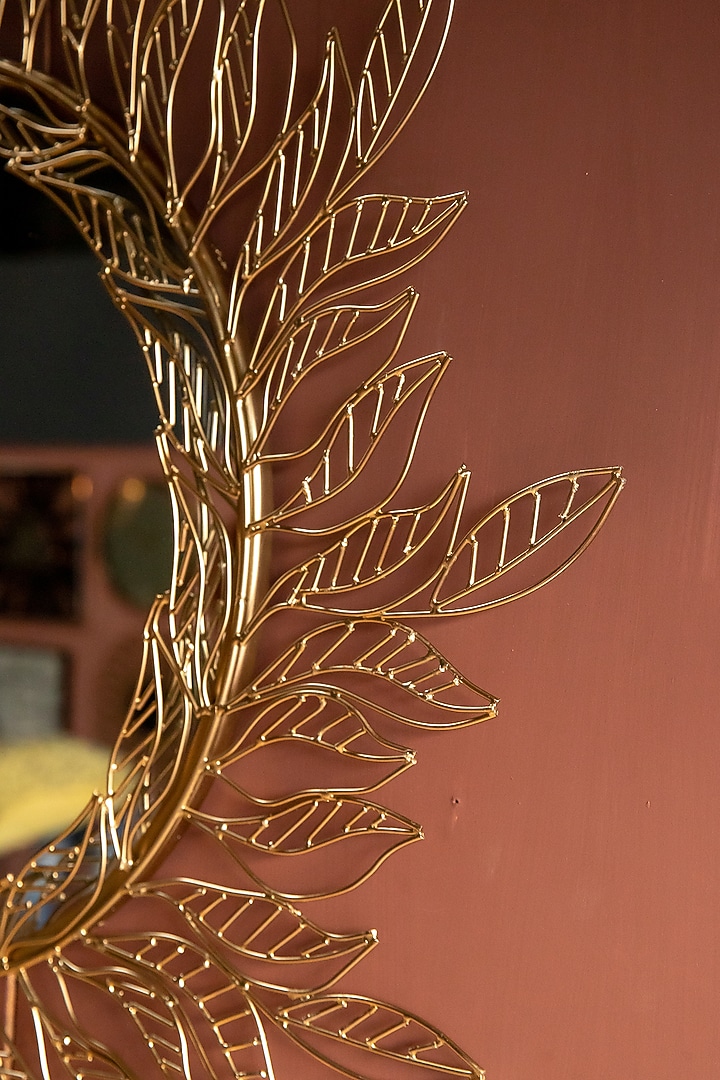 Gold MIld Steel Handcrafted Tropical Mirror by Logam at Pernia's Pop Up Shop