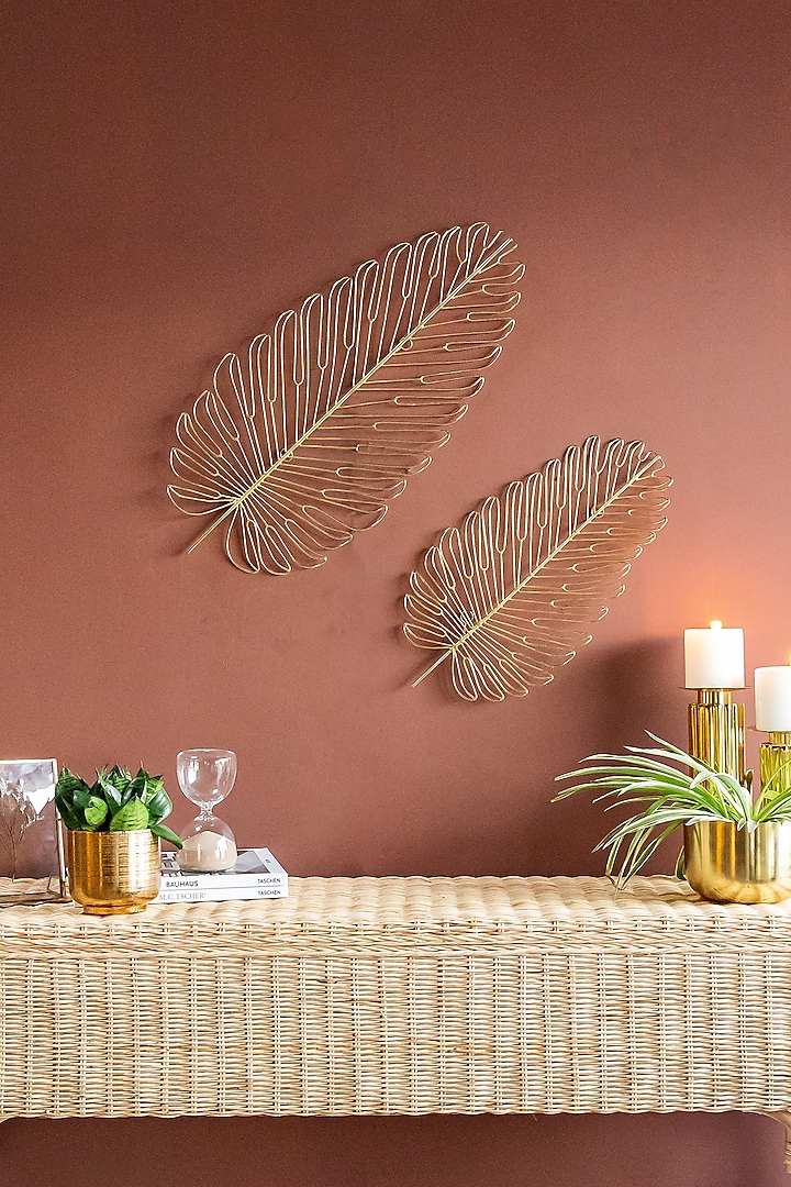 Gold Mild Steel Leaves Wall Decor Set by Logam at Pernia's Pop Up Shop