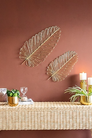 Gold Mild Steel Leaves Wall Decor Set by Logam