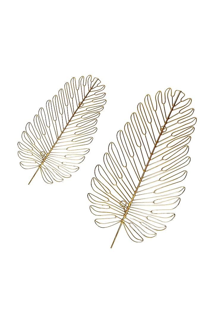 Gold Mild Steel Leaves Wall Decor Set by Logam at Pernia's Pop Up Shop