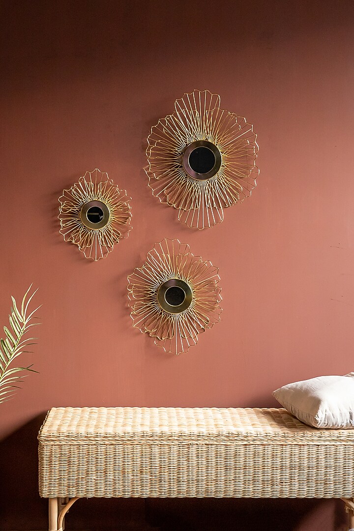 Gold Mild Steel & Mirror Bloom Wall Decor Set by Logam at Pernia's Pop Up Shop