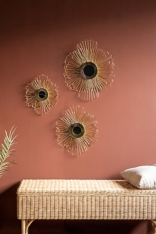 Gold Mild Steel & Mirror Bloom Wall Decor Set by Logam