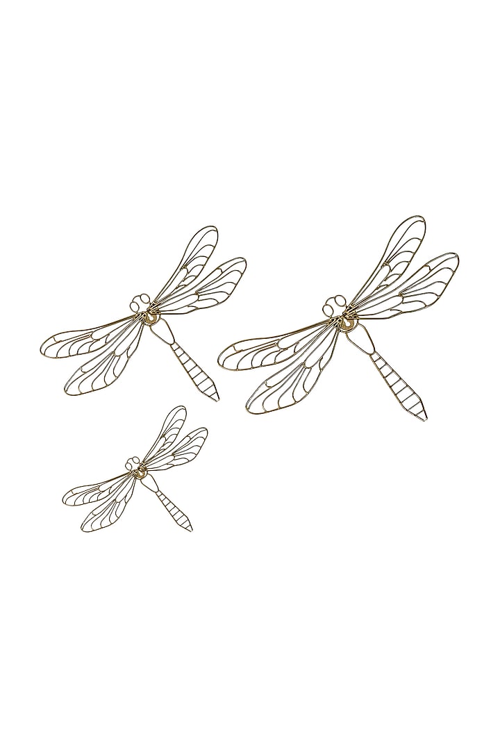 Gold Mild Steel Dragonfly Wall Decor Set by Logam at Pernia's Pop Up Shop