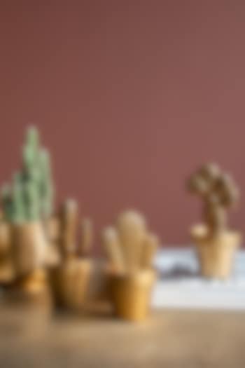 Gold Metal & Alluminium Cactus Showpiece Set by Logam at Pernia's Pop Up Shop