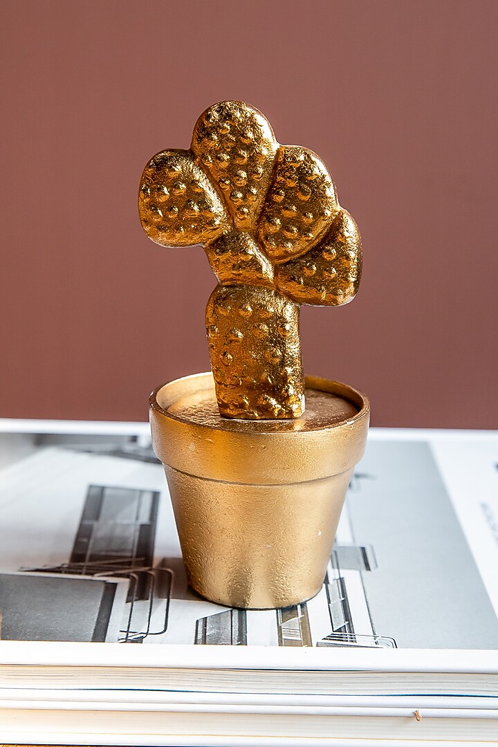 Gold Metal & Alluminium Cactus Showpiece Set by Logam at Pernia's Pop Up Shop