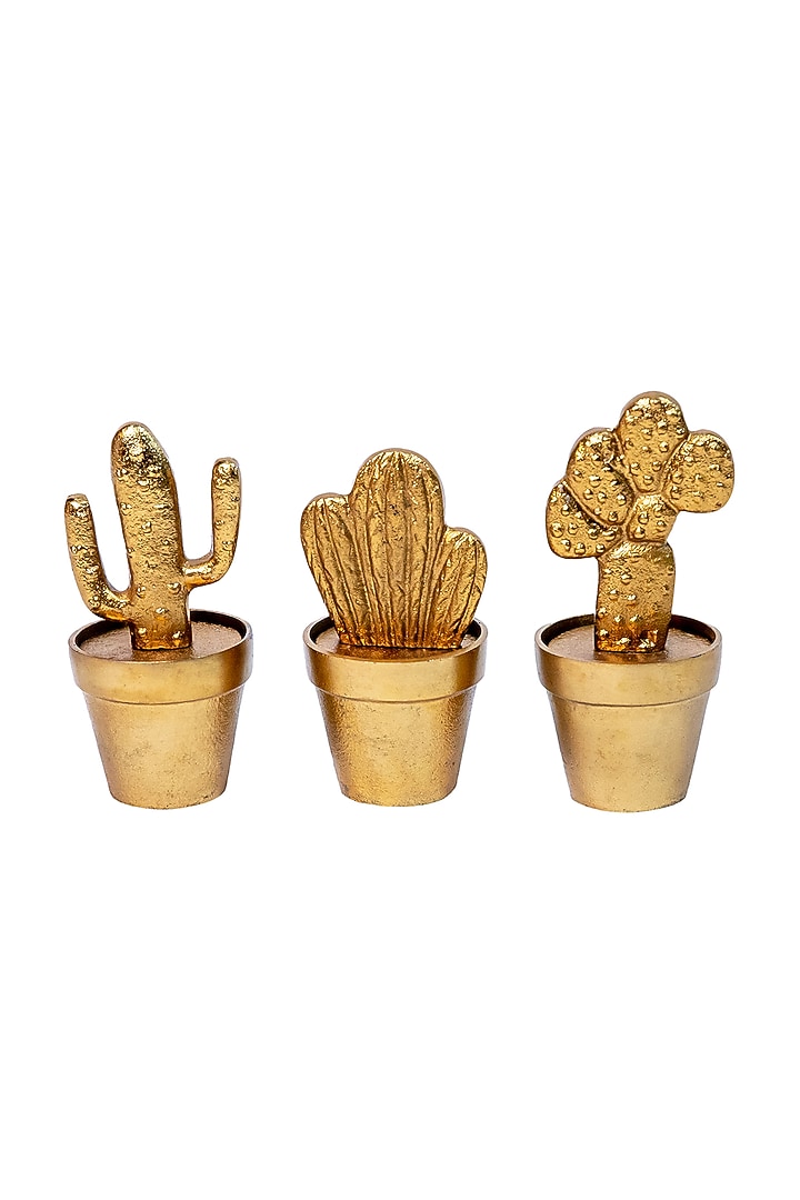 Gold Metal & Alluminium Cactus Showpiece Set by Logam at Pernia's Pop Up Shop