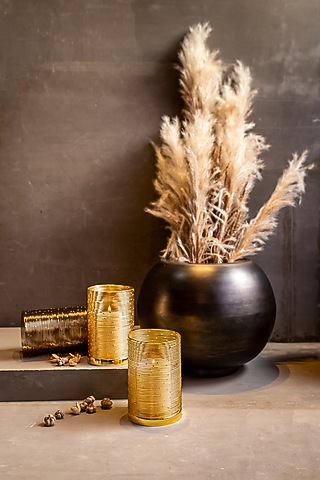 Gold Stainless Steel Candle Holder by Logam