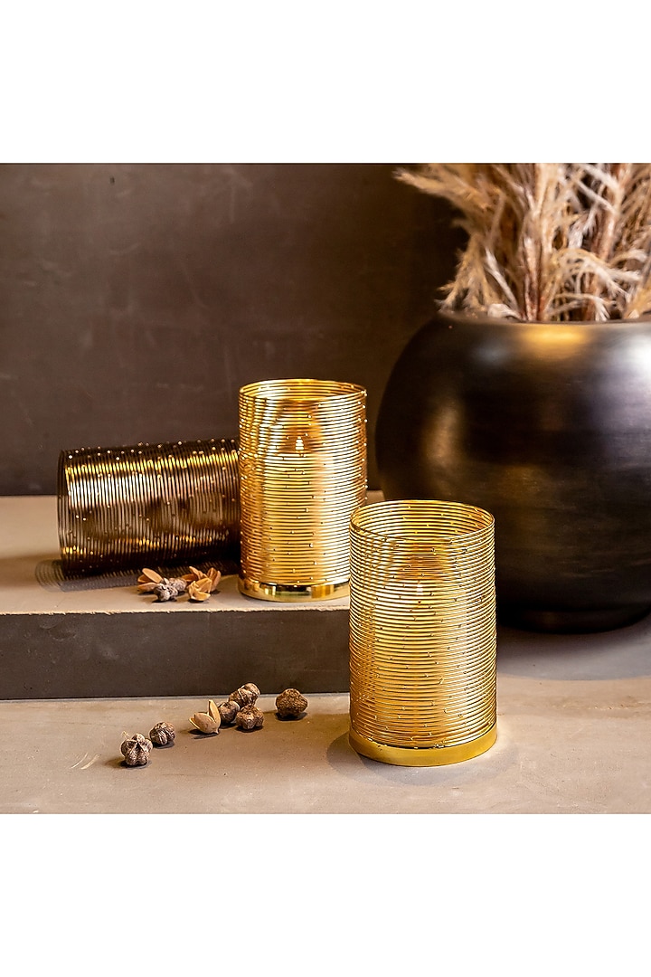 Gold Stainless Steel Candle Holder by Logam at Pernia's Pop Up Shop