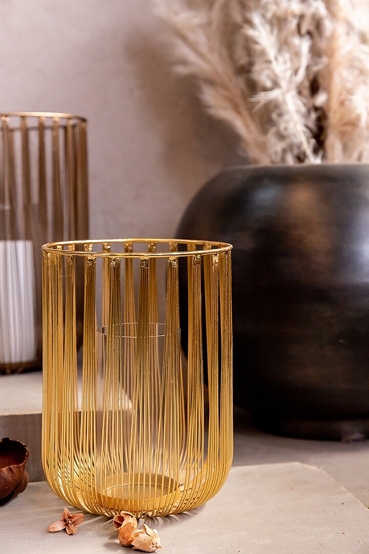 Gold Iron & Glass Candle Holder by Logam