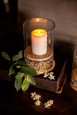 Antique Copper Aluminium & Glass Candle Holder by Logam