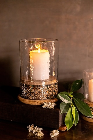 Shiny Gold Aluminium & Glass Candle Holder by Logam