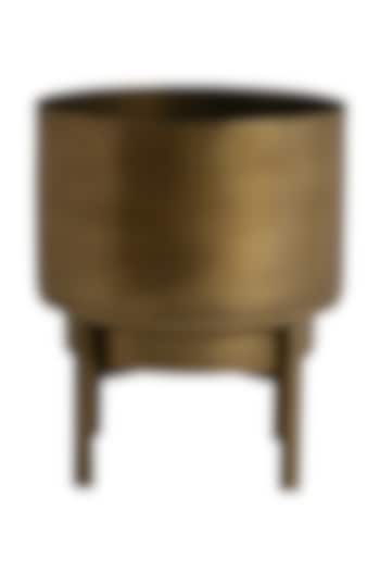 Antique Brass Iron Cylindrical Planter by Logam at Pernia's Pop Up Shop
