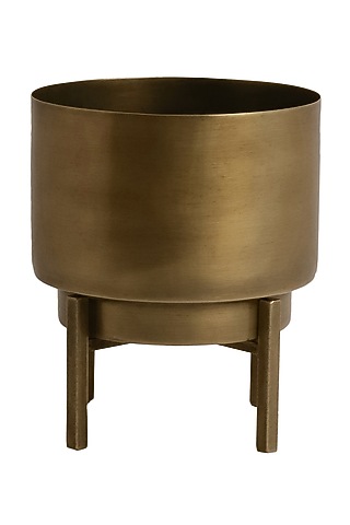 Antique Brass Iron Cylindrical Planter by Logam