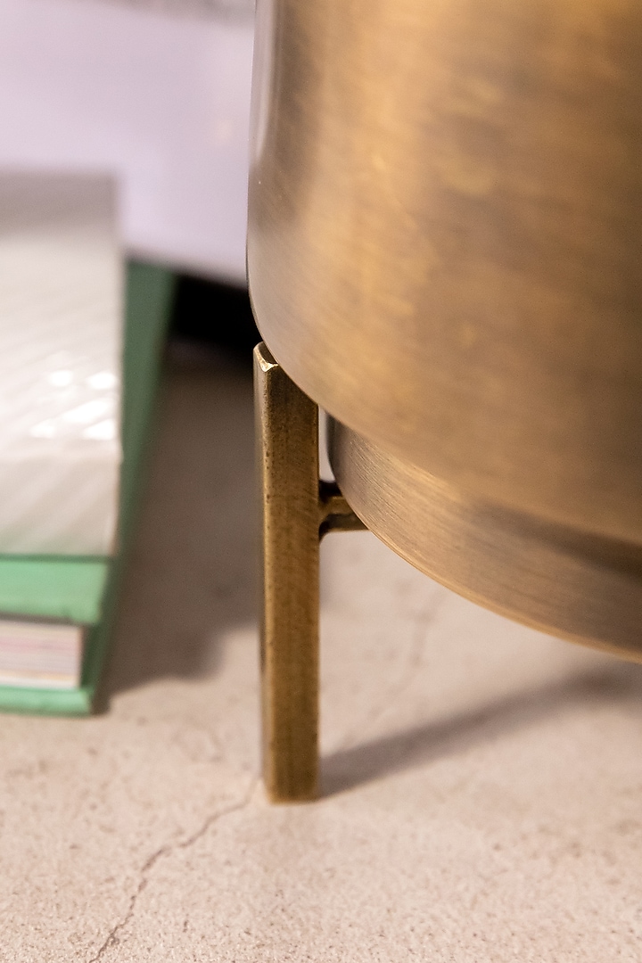 Antique Brass Iron Cylindrical Planter by Logam at Pernia's Pop Up Shop
