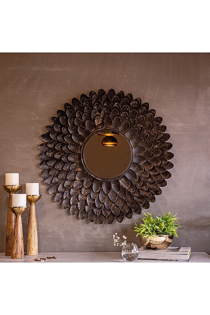 Antique Black Iron Floral Mirror by Logam at Pernia's Pop Up Shop