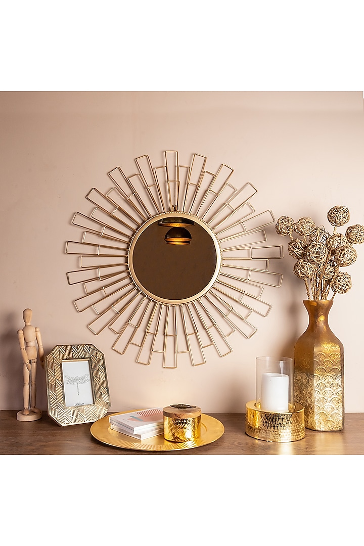 Gold Wireframe Mirror by Logam