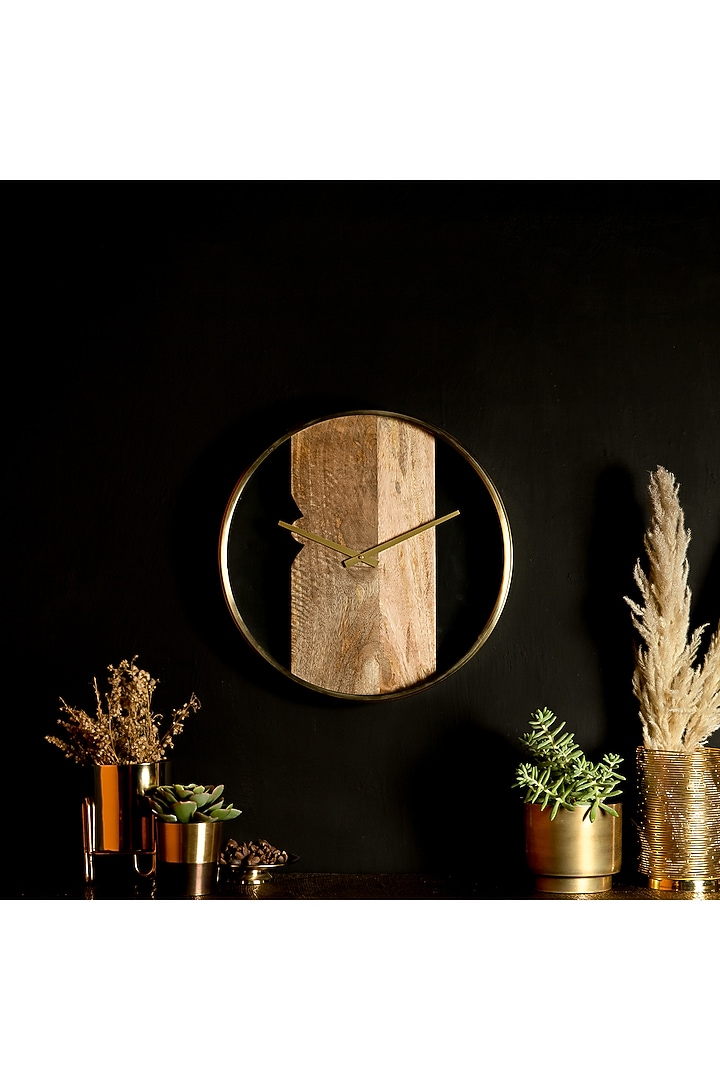 Gold & Brown Wall Clock by Logam at Pernia's Pop Up Shop