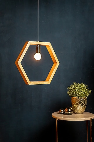 Natural Wood Hexagonal Hanging Lamp by Logam